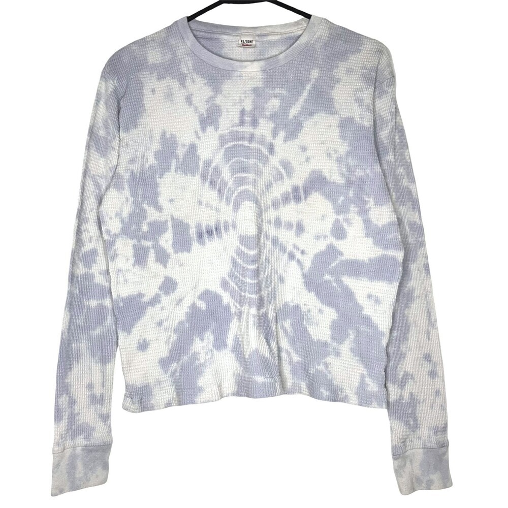 Re/Done Hanes Thermal Long Sleeve Tee Women XS Cotton Purple Tie Dye Waffle Crew